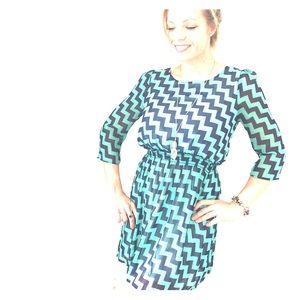 Sleeved Casual Mint Green & Navy Blue Dress 👗